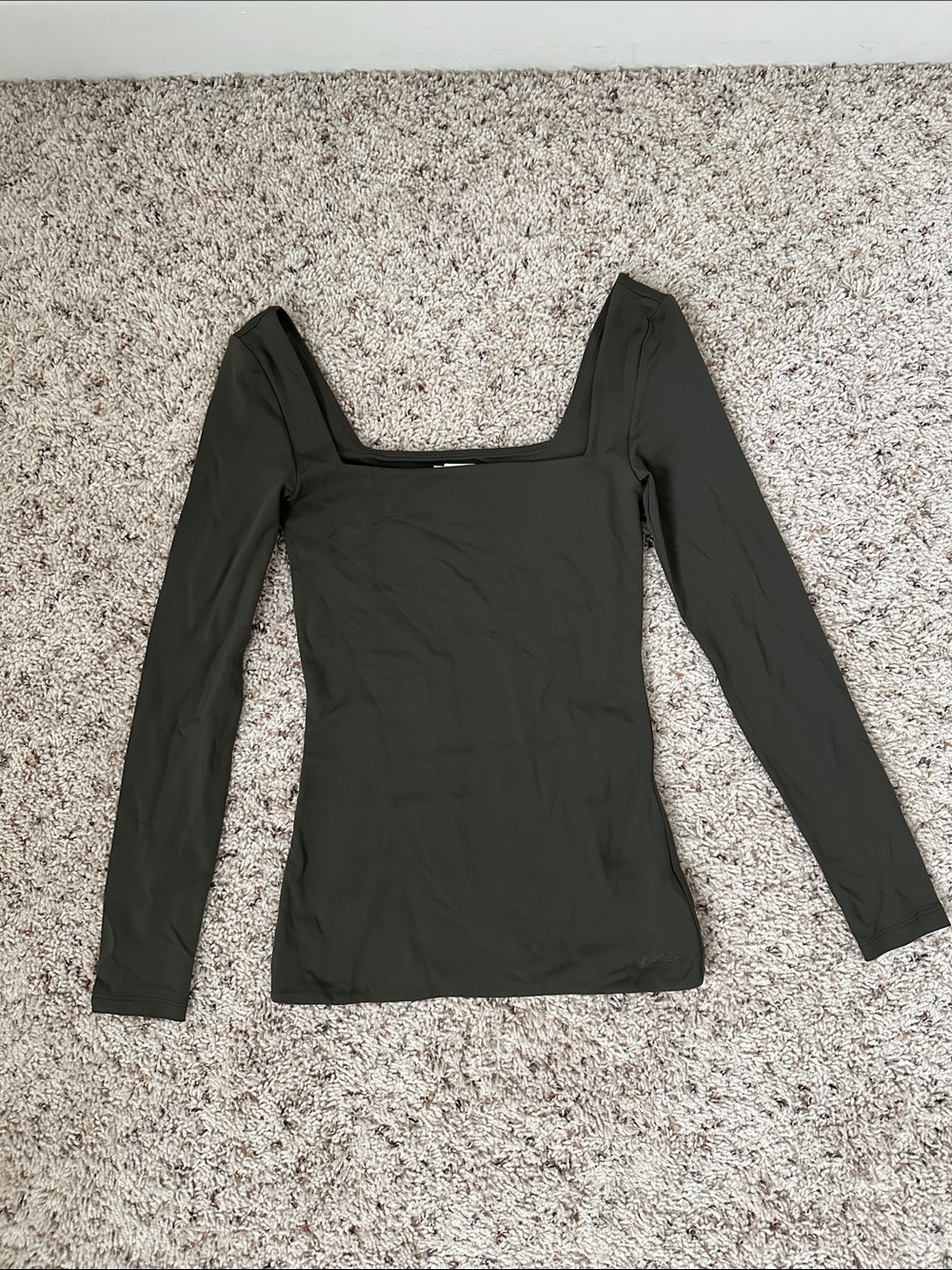 Aritzia Olive Green Long Sleeve Square Neck Top